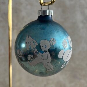 Vintage Blue Christmas Ornament Stenciled Children’s Toys Shiny Brite
